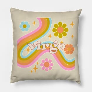 virgo 70s Rainbow with flowers Pillow