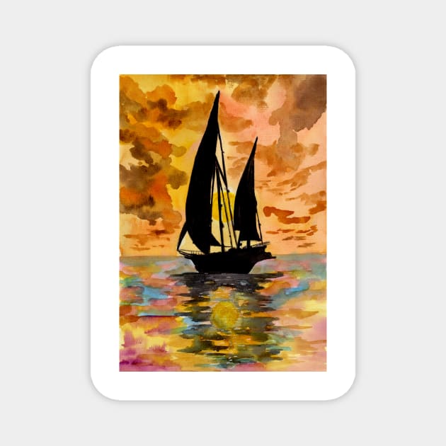 Sailing Boat Ocean Sunset Magnet by ZeichenbloQ