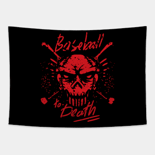 funny vintage baseball to death skull Tapestry