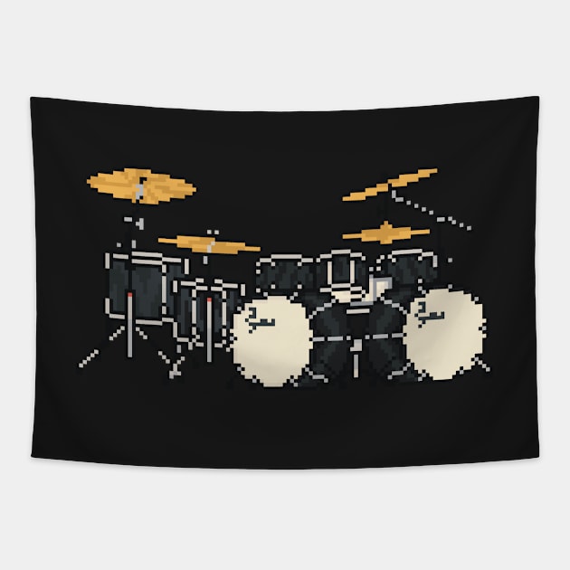 Pixel Black Double Bass Drums Tapestry by gkillerb