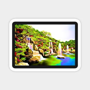 Azalea Waterfall Garden Green Aesthetic Retro Landscape Magnet