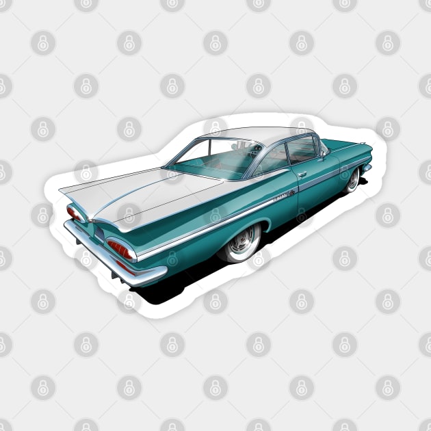 1959 Chevrolet Impala in turquoise and white Magnet by candcretro