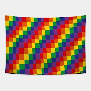 Rainbow Checkerboard Tapestry