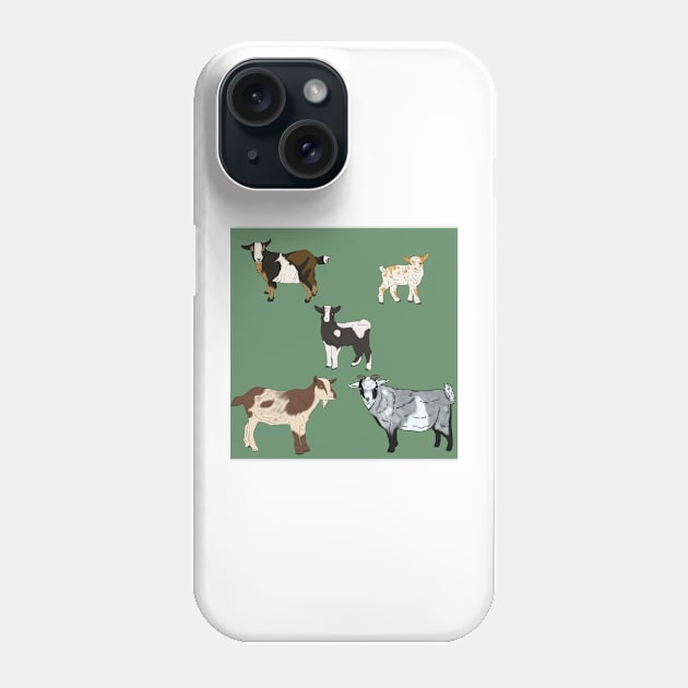 Nigerian Dwarf Goats Pattern Sage Phone Case by TrapperWeasel