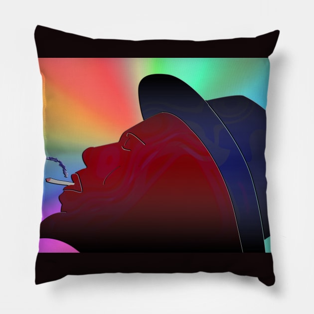 Portrait of Thelonious Monk Colorful Silhouette Smoking Pillow by ibadishi