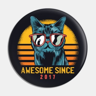 Retro Cool Cat Awesome Since 2017 // Awesome Cattitude Cat Lover Pin