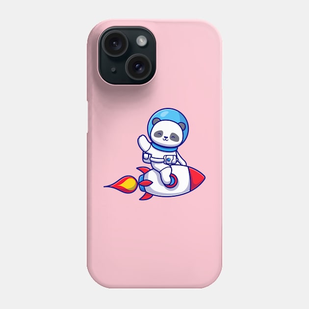 Cute Panda Astronaut Riding Rocket And Waving Hand Cartoon Phone Case by Catalyst Labs