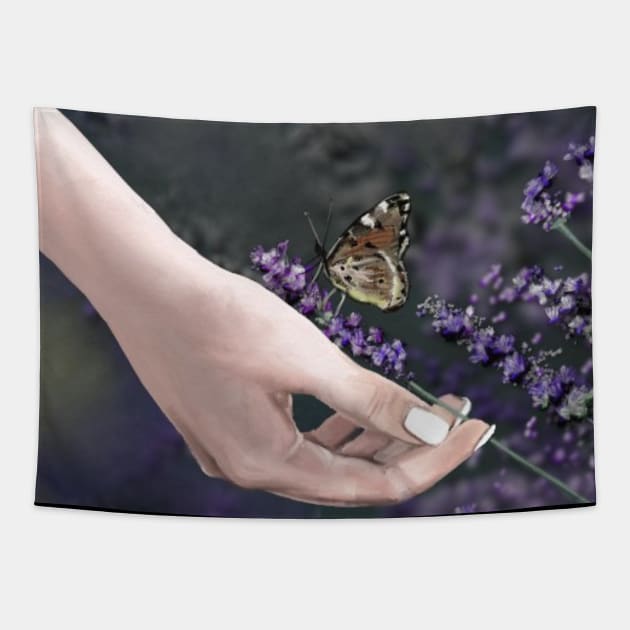Butterfly and lavender Tapestry by Saryetta