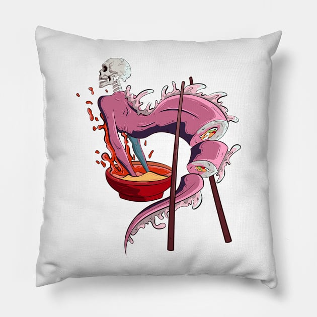 The Great Sushi Skeleton Bowl - Japanese Vector art Illustration Pillow by Yabisan_art