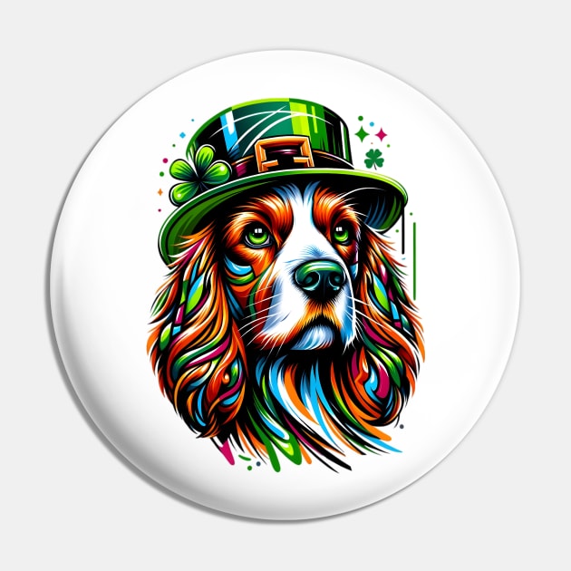 Welsh Springer Spaniel in Festive St Patrick's Day Gear Pin by ArtRUs