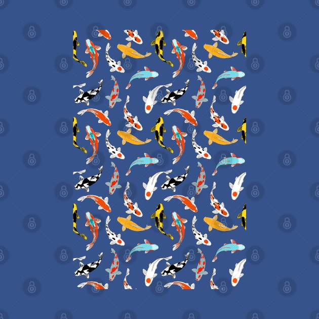 Koi Fish Design | Seamless Pattern | Blue | Navy Background by Koiartsandus