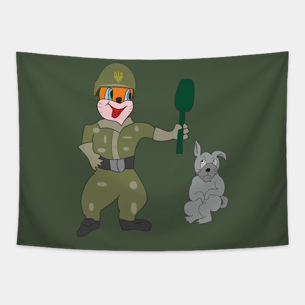 Funny cat soldier Tapestry by Alekvik