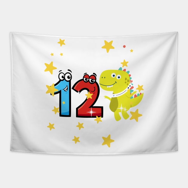 Kids 12th Birthday 12 Year Old Birthday Boy T Rex Dinosaur Space Tapestry by Johner_Clerk_Design