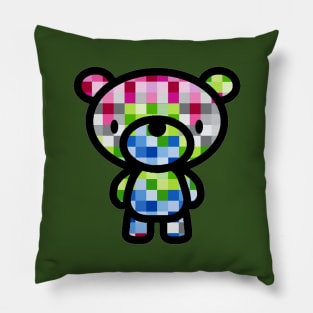 Rainbow Pixel Checkers Bear Pillow