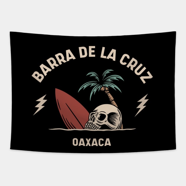 Vintage Surfing Barra de la Cruz, Oaxaca Tapestry by SLAG_Creative