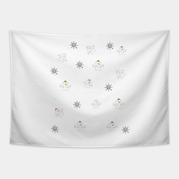 Snowmen and flakes Tapestry by Fradema