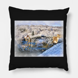 Ironbridge in Snow Merry Christmas Pillow