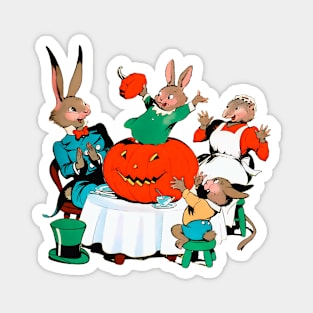 rabbits celebrating halloween vintage funny horror Magnet
