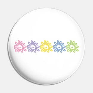 Five Multi Color Flower Smiley Face Minimal Graphic Art Pin