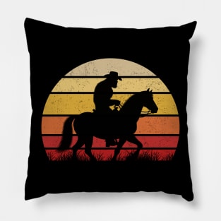 Cowboy Bigfoot Sasquatch Riding A Horse Vintage Sunset Country Pillow