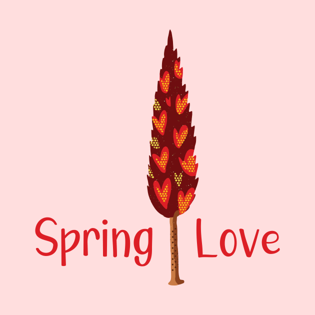 Spring Love - Bright Red Color Tree Illustration GC-106-04 by GraphicCharms