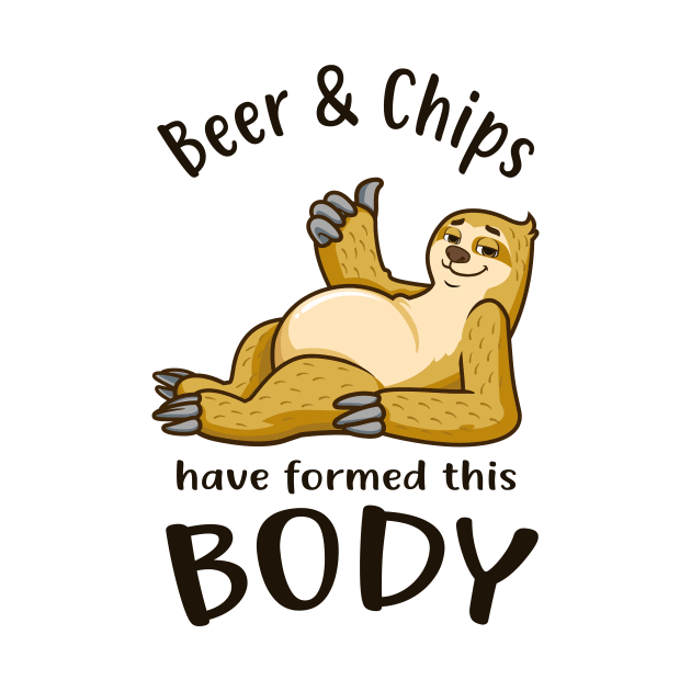 Sloth With Beer Belly Beer And Chips Body Fun by Foxxy Merch