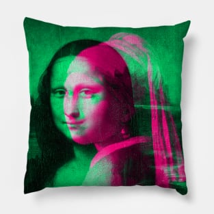 Mona Lisa with a Pearl Earring Interactive Magenta&Green Filter By Red&Blue Pillow