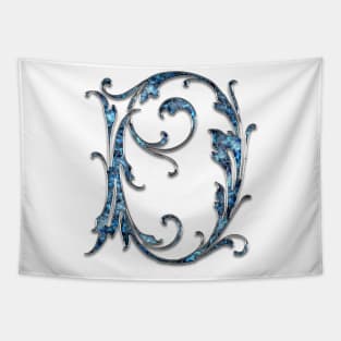 Ornate Blue Silver Letter D Tapestry