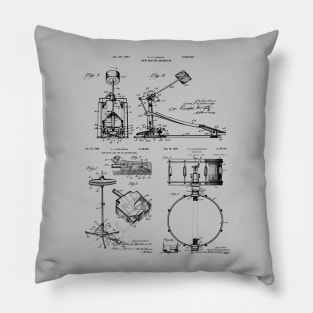 Drummer Gift Idea Vintage Patent Blueprints Pillow