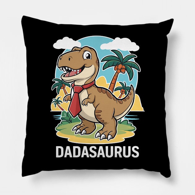 Dadasaurus T-Rex Dinosaur Father's Day Pillow by SergioArt