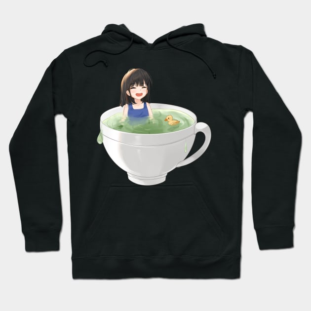 Cute Kawaii Anime Girl Is Bathing in Green Tea Cup Hoodie