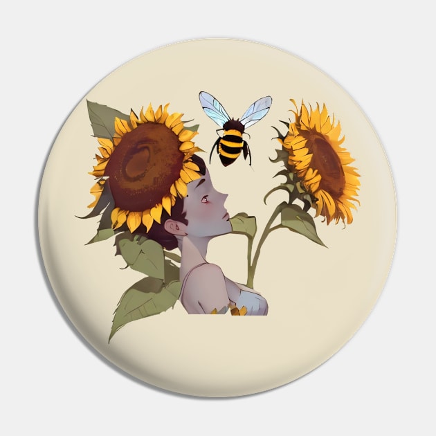 Bee on a sunflower Pin by HiPolly