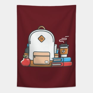 Backpack, book, apple and coffee Tapestry