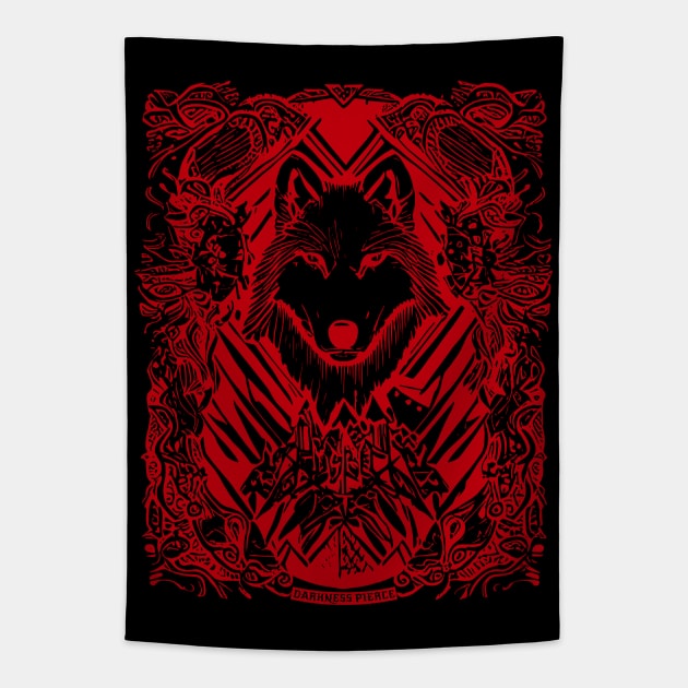 Darkness Pierce Wolf Red Color Tapestry by ulunkz