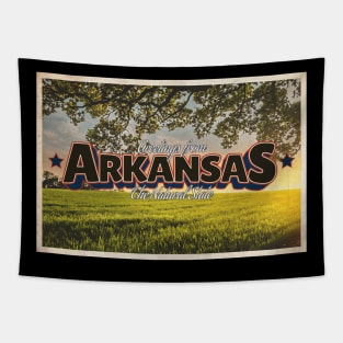 Greetings from Arkansas - Vintage Travel Postcard Design Tapestry