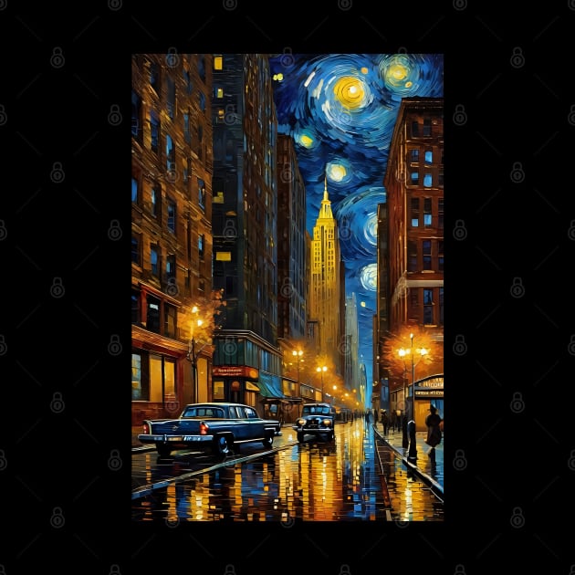 New York city streets in starry night style by Spaceboyishere