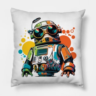 Robot, Colorful With Colorful Circles In The Background Pillow