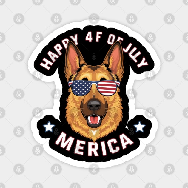 A cartoon German Shepherd in American flag colors has an American flag-colored face, wearing American flag-colored sunglasses. (3) Magnet by YolandaRoberts