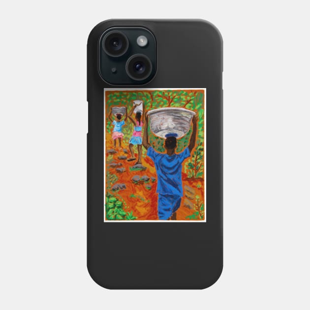 Children getting water in West Africa Phone Case by cschwebel