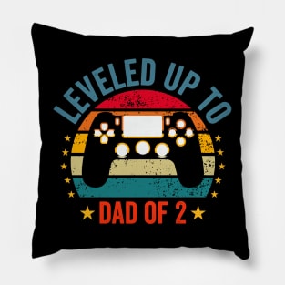 leveled up to dad of 2 video gamers funny gaming Dad of 2 Pillow