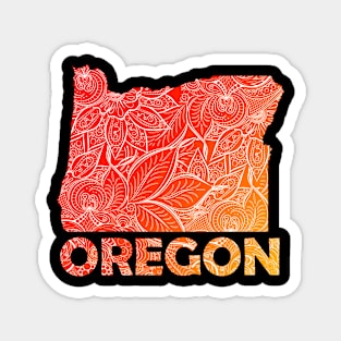 Colorful mandala art map of Oregon with text in blue and violet Colorful mandala art map of Oregon with text in red and orange Magnet