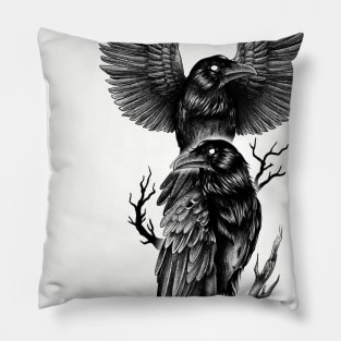 Two Ravens illustration Pillow