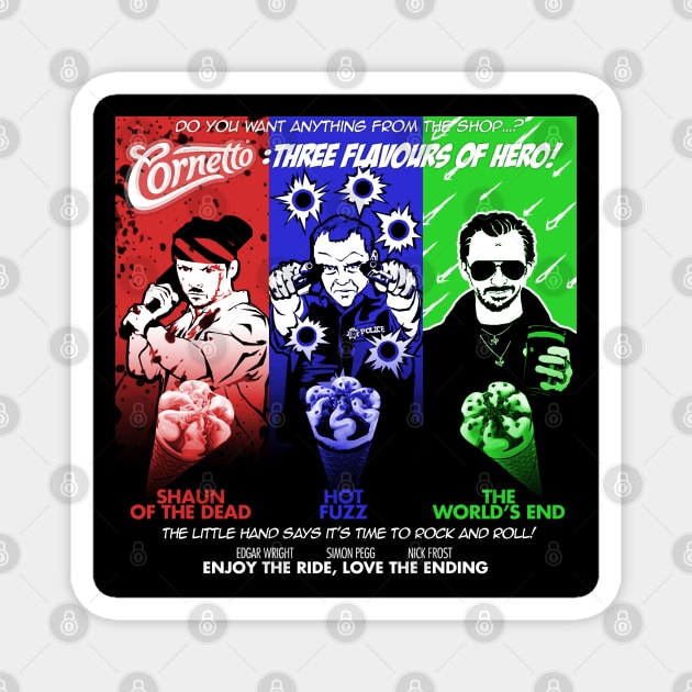 The Cornetto Trilogy: Three Flavours of Hero! Magnet by cabinboy100