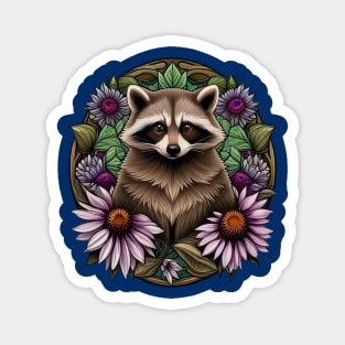 A Raccoon Surrounded By A Wreath Tennessee Purple Coneflower Magnet