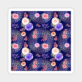 Spring Mandalas and Roses China Blue Magnet