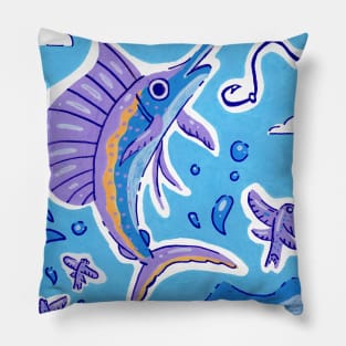 Vibrant Ocean Sailfish Sword Fish in Acrylic Pillow