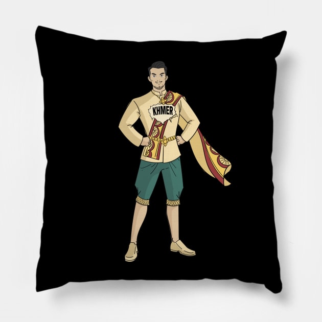 Khmer Cambodian Hero in Traditional Clothing Pillow by KhmeRootz