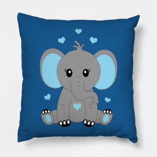 Cute baby elephant in blue Pillow