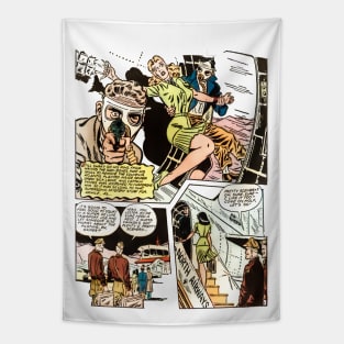 Beautiful Woman Arms Masks Airplane Retro Comic Vintage Cartoon Tapestry