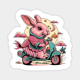 Cute Bunny Riding A Scooter Design Magnet